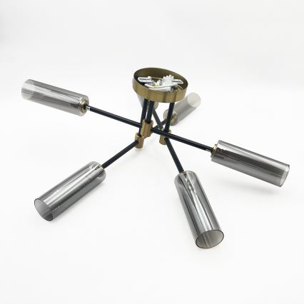 Flush-mount chandelier TESSA 6xG9/5W/230V brass/smoked black