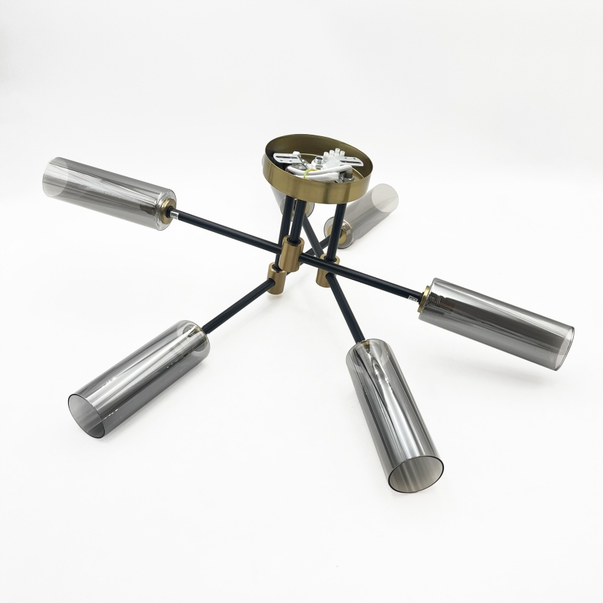 Flush-mount chandelier TESSA 6xG9/5W/230V brass/smoked black