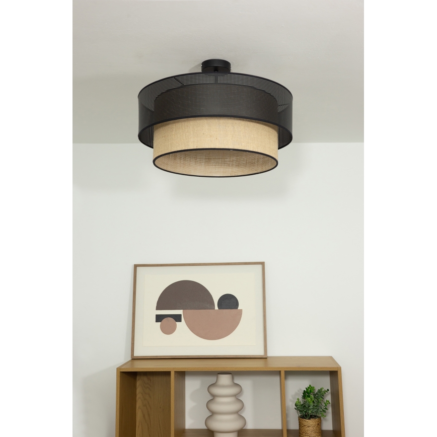 Flush-mounted ceiling light BORHO 1xE27/60W/230V Ø 50 cm black/jute