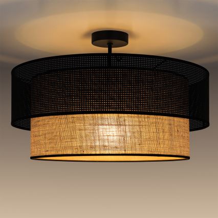 Flush-mounted ceiling light BORHO 1xE27/60W/230V Ø 50 cm black/jute