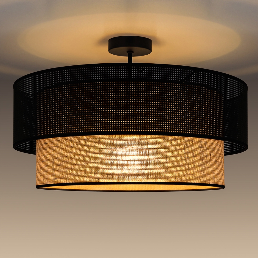 Flush-mounted ceiling light BORHO 1xE27/60W/230V Ø 50 cm black/jute
