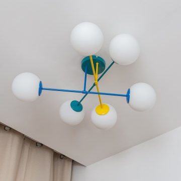 Flush-mounted ceiling light MOON 6xE27/15W/230V turquoise/yellow/blue