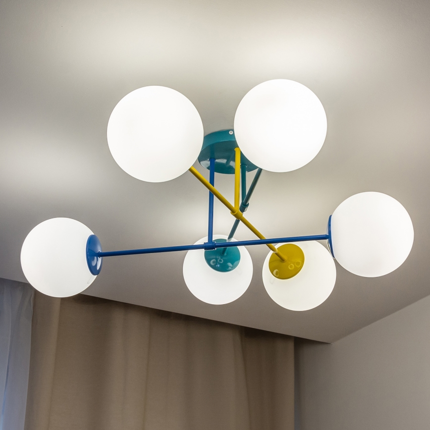 Flush-mounted ceiling light MOON 6xE27/15W/230V turquoise/yellow/blue