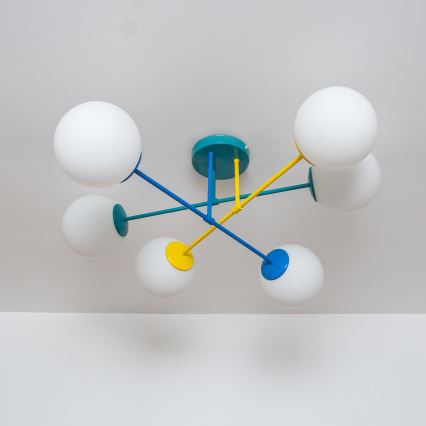 Flush-mounted ceiling light MOON 6xE27/15W/230V turquoise/yellow/blue