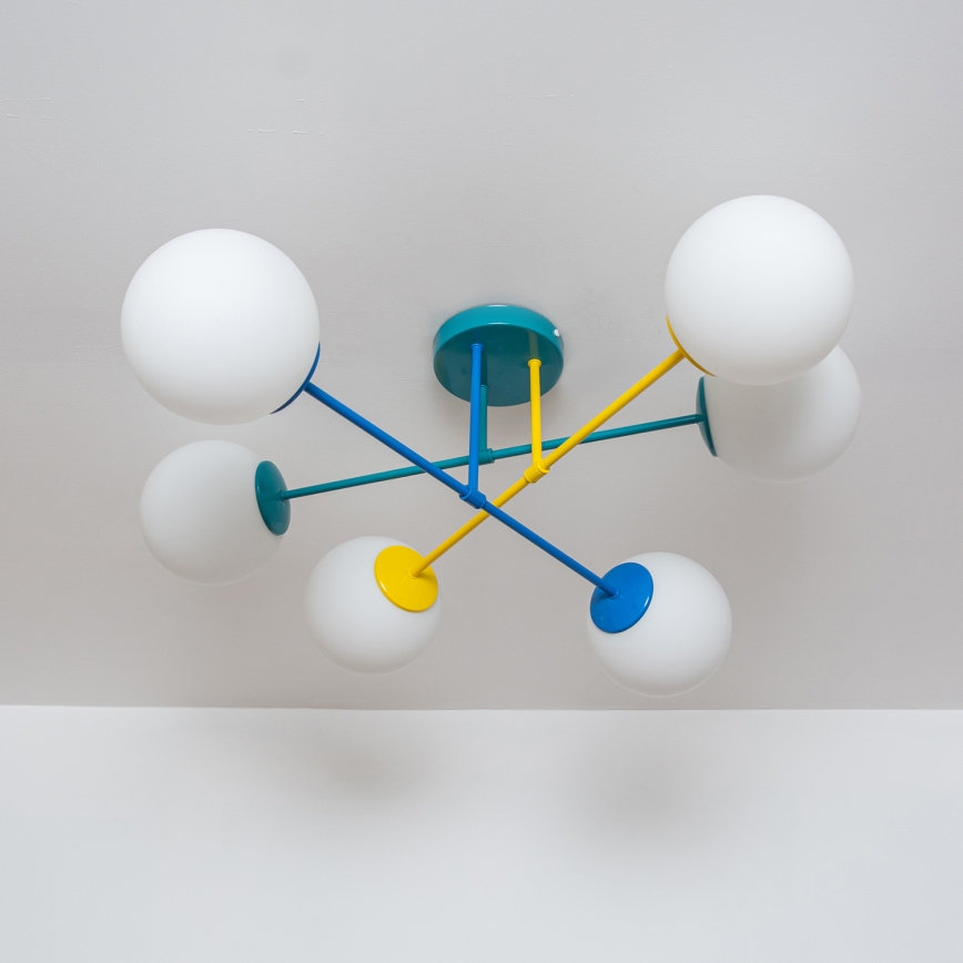 Flush-mounted ceiling light MOON 6xE27/15W/230V turquoise/yellow/blue