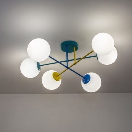Flush-mounted ceiling light MOON 6xE27/15W/230V turquoise/yellow/blue