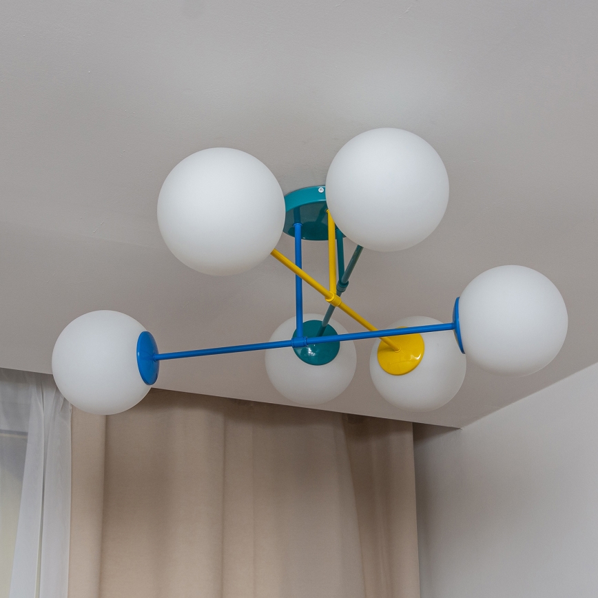 Flush-mounted ceiling light MOON 6xE27/15W/230V turquoise/yellow/blue