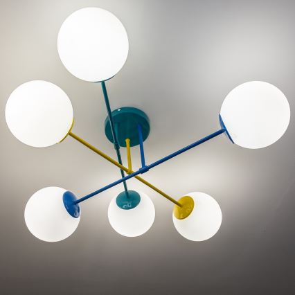 Flush-mounted ceiling light MOON 6xE27/15W/230V turquoise/yellow/blue