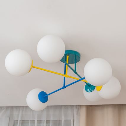 Flush-mounted ceiling light MOON 6xE27/15W/230V turquoise/yellow/blue