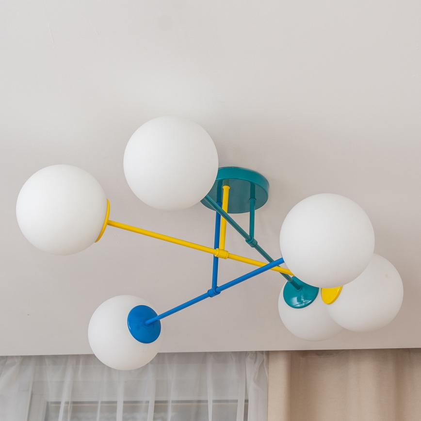 Flush-mounted ceiling light MOON 6xE27/15W/230V turquoise/yellow/blue