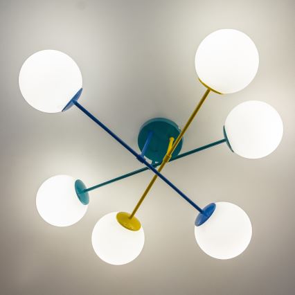 Flush-mounted ceiling light MOON 6xE27/15W/230V turquoise/yellow/blue