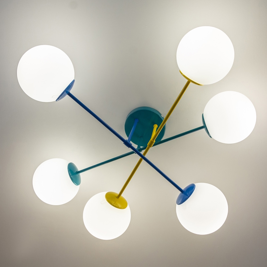 Flush-mounted ceiling light MOON 6xE27/15W/230V turquoise/yellow/blue
