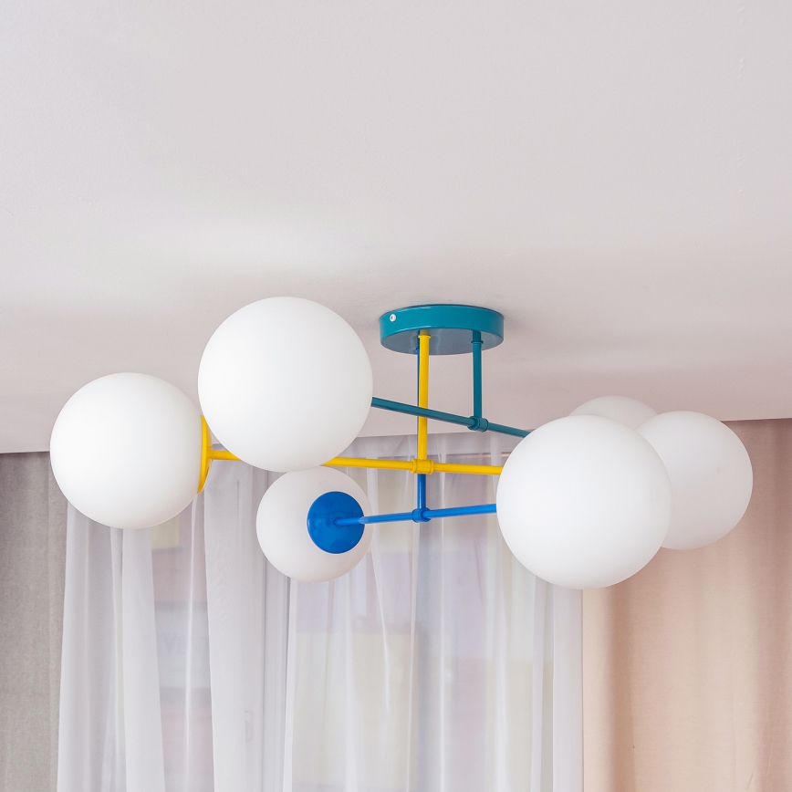 Flush-mounted ceiling light MOON 6xE27/15W/230V turquoise/yellow/blue