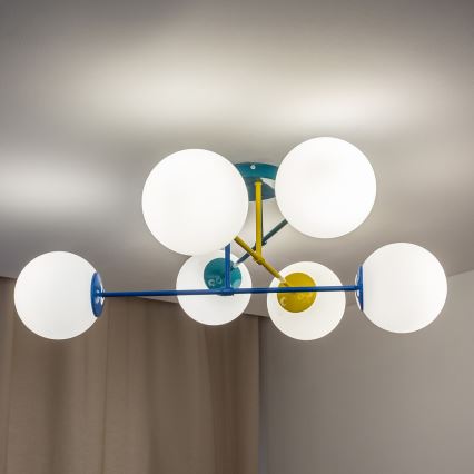 Flush-mounted ceiling light MOON 6xE27/15W/230V turquoise/yellow/blue