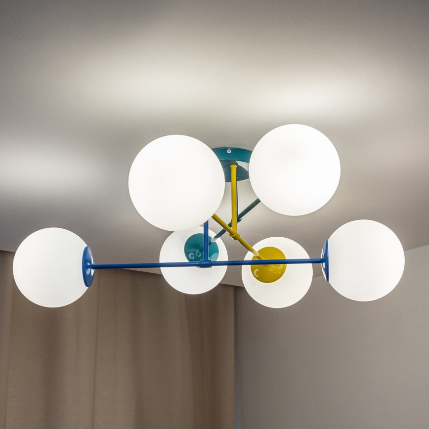 Flush-mounted ceiling light MOON 6xE27/15W/230V turquoise/yellow/blue