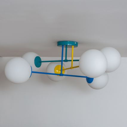 Flush-mounted ceiling light MOON 6xE27/15W/230V turquoise/yellow/blue
