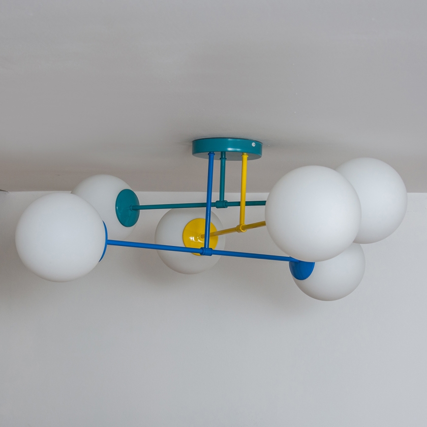 Flush-mounted ceiling light MOON 6xE27/15W/230V turquoise/yellow/blue