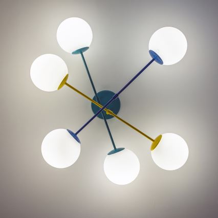 Flush-mounted ceiling light MOON 6xE27/15W/230V turquoise/yellow/blue