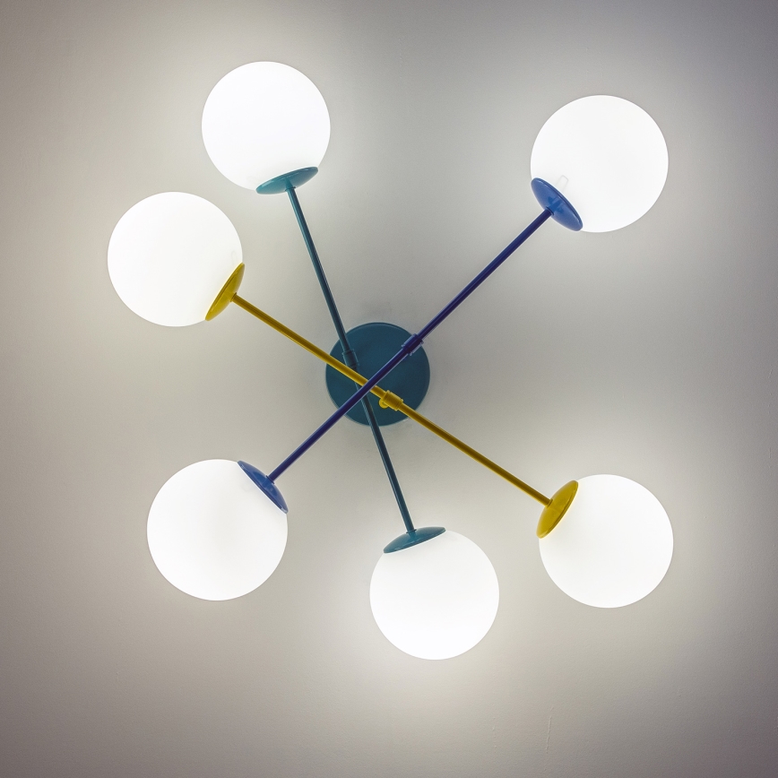 Flush-mounted ceiling light MOON 6xE27/15W/230V turquoise/yellow/blue