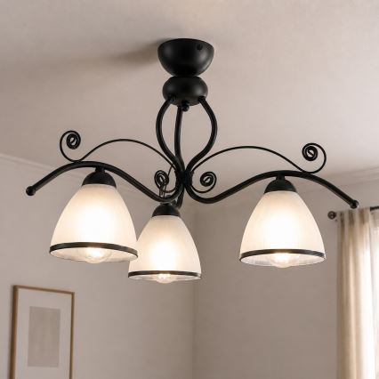 Flush-mounted ceiling light RETRO 3xE27/60W/230V black/white
