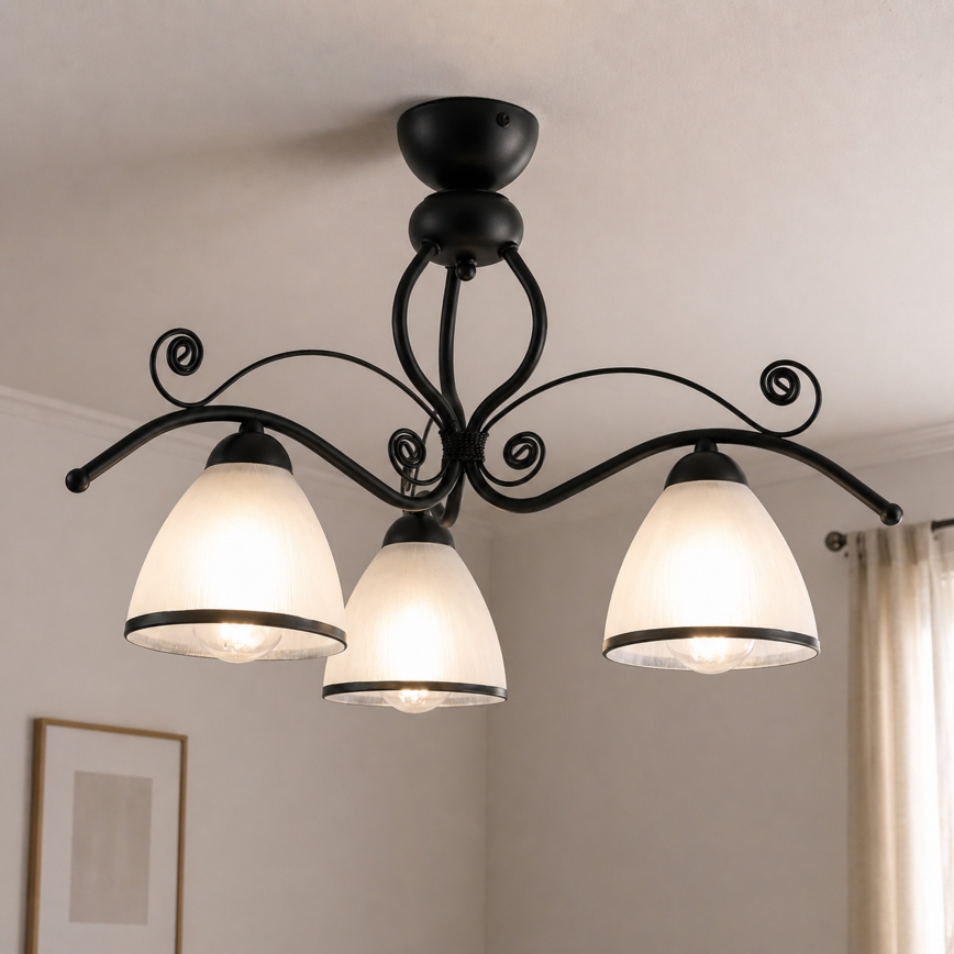 Flush-mounted ceiling light RETRO 3xE27/60W/230V black/white