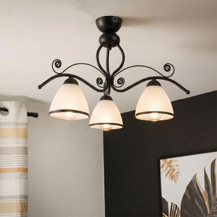 Flush-mounted ceiling light RETRO 3xE27/60W/230V black/white