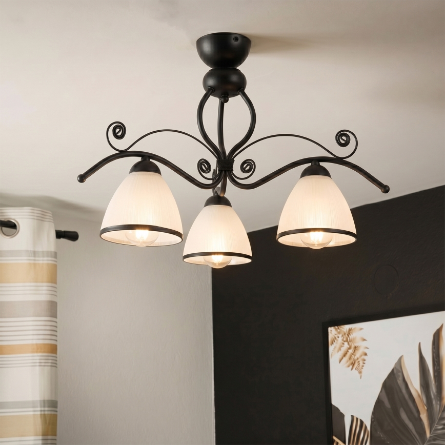 Flush-mounted ceiling light RETRO 3xE27/60W/230V black/white