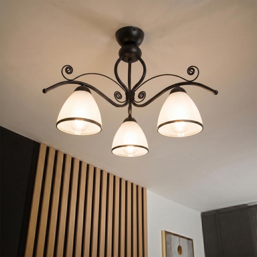 Flush-mounted ceiling light RETRO 3xE27/60W/230V black/white