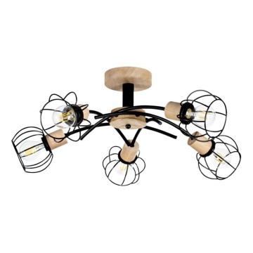 Flush-mounted ceiling light VIVIANE 5xE27/60W/230V oak