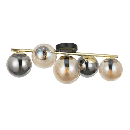 Flush-mounted chandelier AURIS 5xE14/15W/230V gold/smoky black/beige