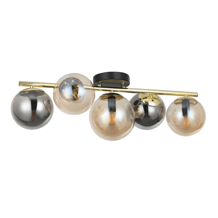 Flush-mounted chandelier AURIS 5xE14/15W/230V gold/smoky black/beige