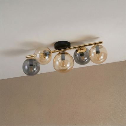 Flush-mounted chandelier AURIS 5xE14/15W/230V gold/smoky black/beige