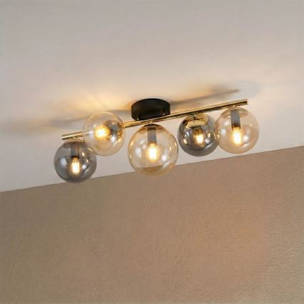 Flush-mounted chandelier AURIS 5xE14/15W/230V gold/smoky black/beige
