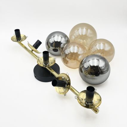 Flush-mounted chandelier AURIS 5xE14/15W/230V gold/smoky black/beige