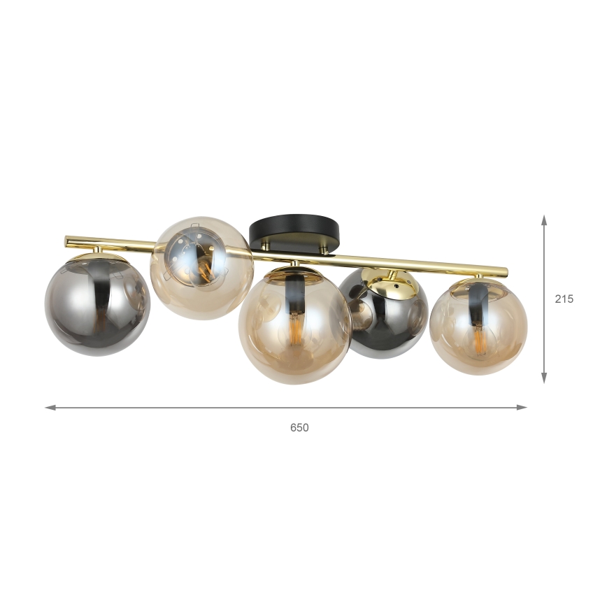 Flush-mounted chandelier AURIS 5xE14/15W/230V gold/smoky black/beige