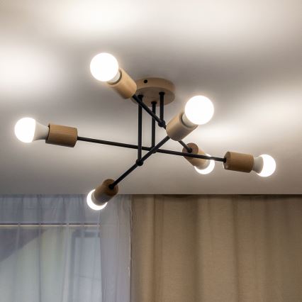 Flush-mounted chandelier CAMBRIDGE 6xE27/15W/230V pine