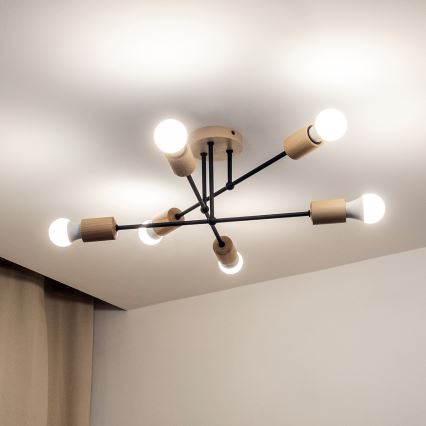Flush-mounted chandelier CAMBRIDGE 6xE27/15W/230V pine