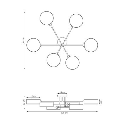 Flush-mounted chandelier MAGA 6xE14/10W/230V black/grey