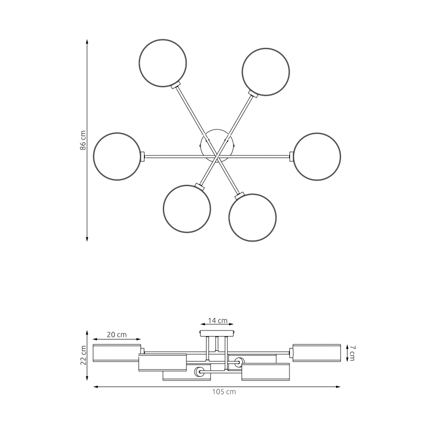 Flush-mounted chandelier MAGA 6xE14/10W/230V black/grey