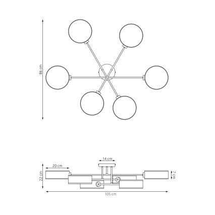 Flush-mounted chandelier MAGA 6xE14/10W/230V grey