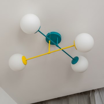 Flush-mounted chandelier MOON 4xE27/15W/230V turquoise/yellow