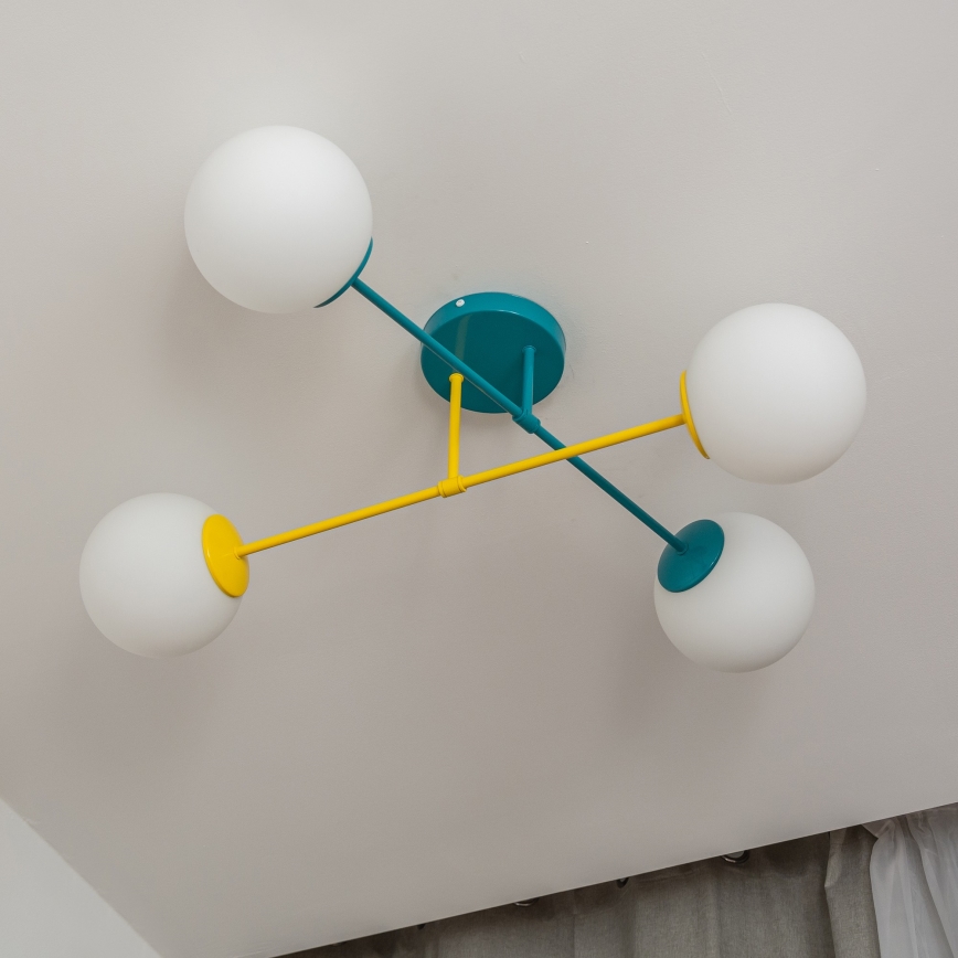 Flush-mounted chandelier MOON 4xE27/15W/230V turquoise/yellow