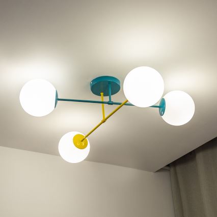 Flush-mounted chandelier MOON 4xE27/15W/230V turquoise/yellow