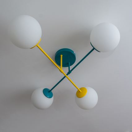 Flush-mounted chandelier MOON 4xE27/15W/230V turquoise/yellow