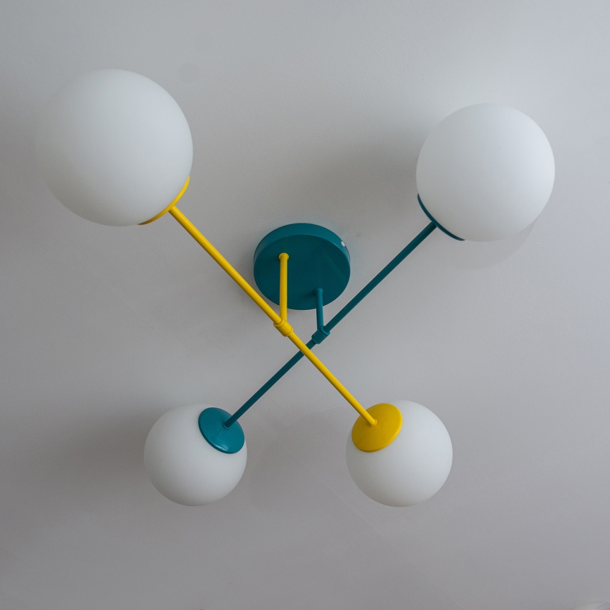 Flush-mounted chandelier MOON 4xE27/15W/230V turquoise/yellow