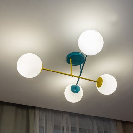 Flush-mounted chandelier MOON 4xE27/15W/230V turquoise/yellow