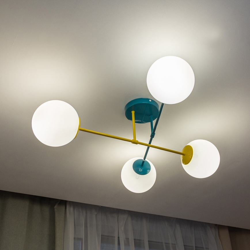 Flush-mounted chandelier MOON 4xE27/15W/230V turquoise/yellow