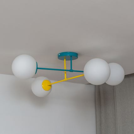 Flush-mounted chandelier MOON 4xE27/15W/230V turquoise/yellow