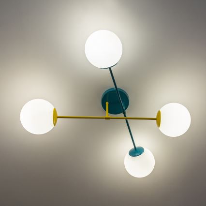 Flush-mounted chandelier MOON 4xE27/15W/230V turquoise/yellow