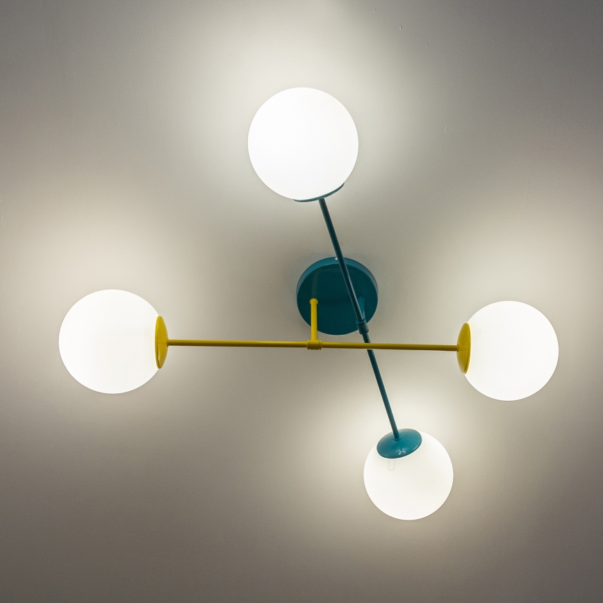 Flush-mounted chandelier MOON 4xE27/15W/230V turquoise/yellow